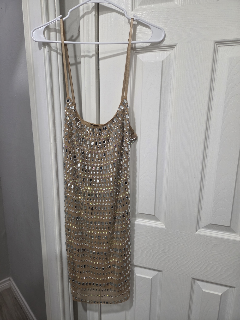 Beige Sequin Slip Dress - Elegant Evening Dress
